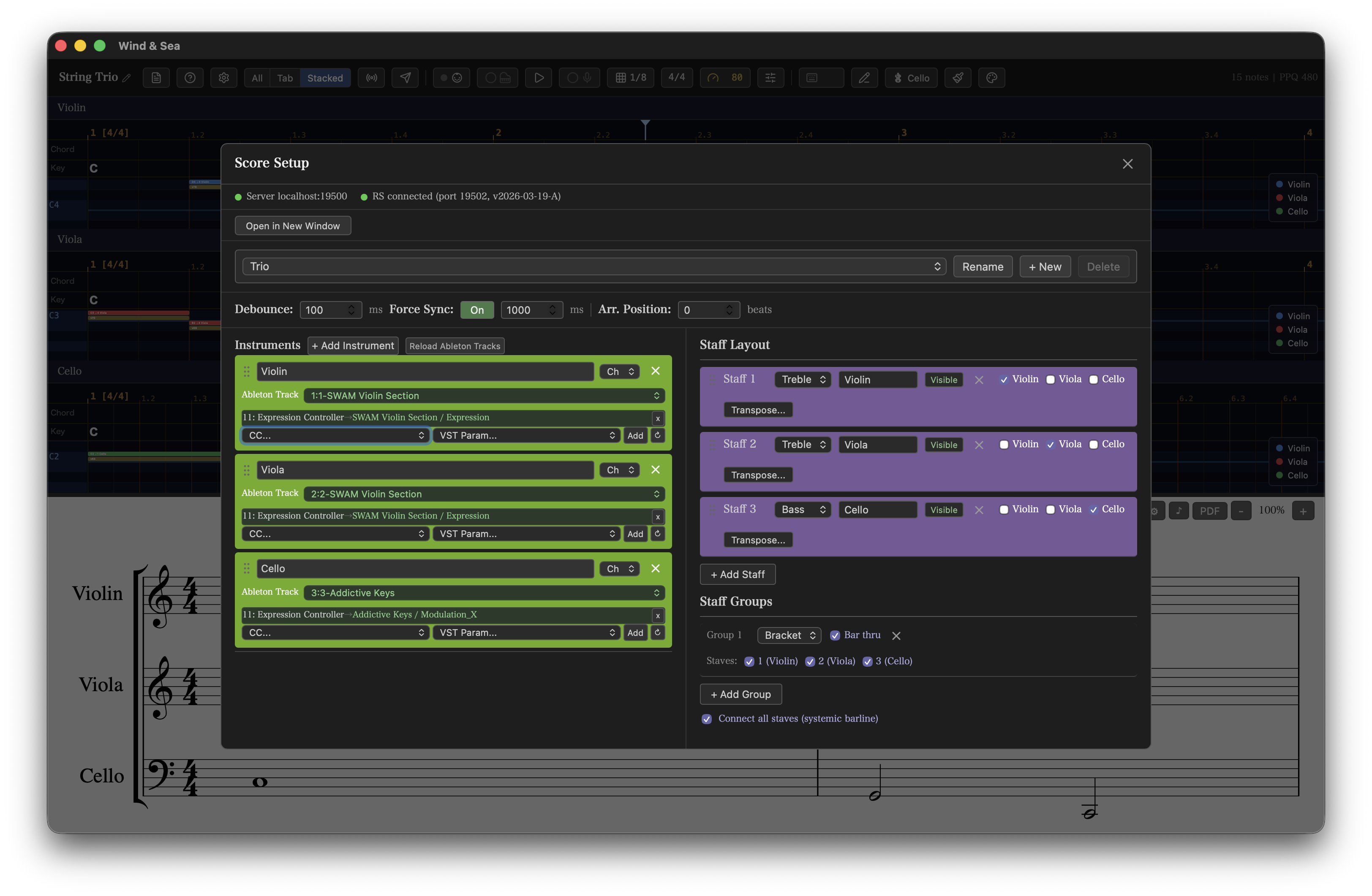 Wind & Sea — Score Setup with Ableton Live integration